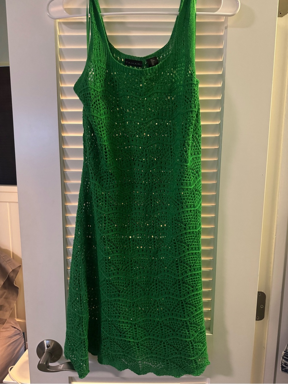 Tahari Green Crochet Knit Midi Dress